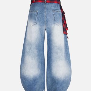 Concert Outfit Washed Plaid Belt Barrel Jeans