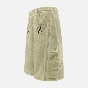 Concert Outfit Washed Print Baggy Denim Shorts