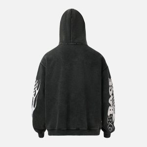 Concert Outfit Washed Racing Zip Up Hoodie
