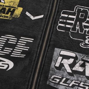 Concert Outfit Washed Racing Zip Up Hoodie