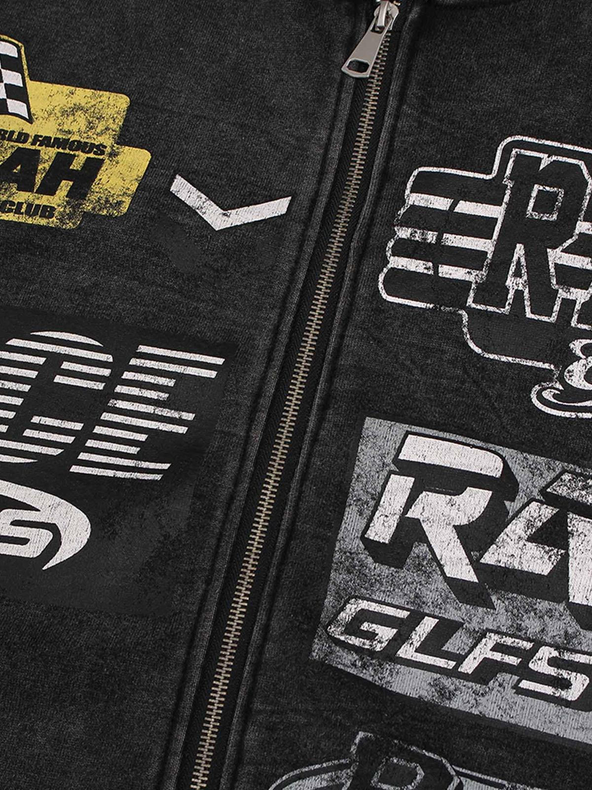 Concert Outfit Washed Racing Zip Up Hoodie Concert Outfit Washed Racing Zip Up Hoodie