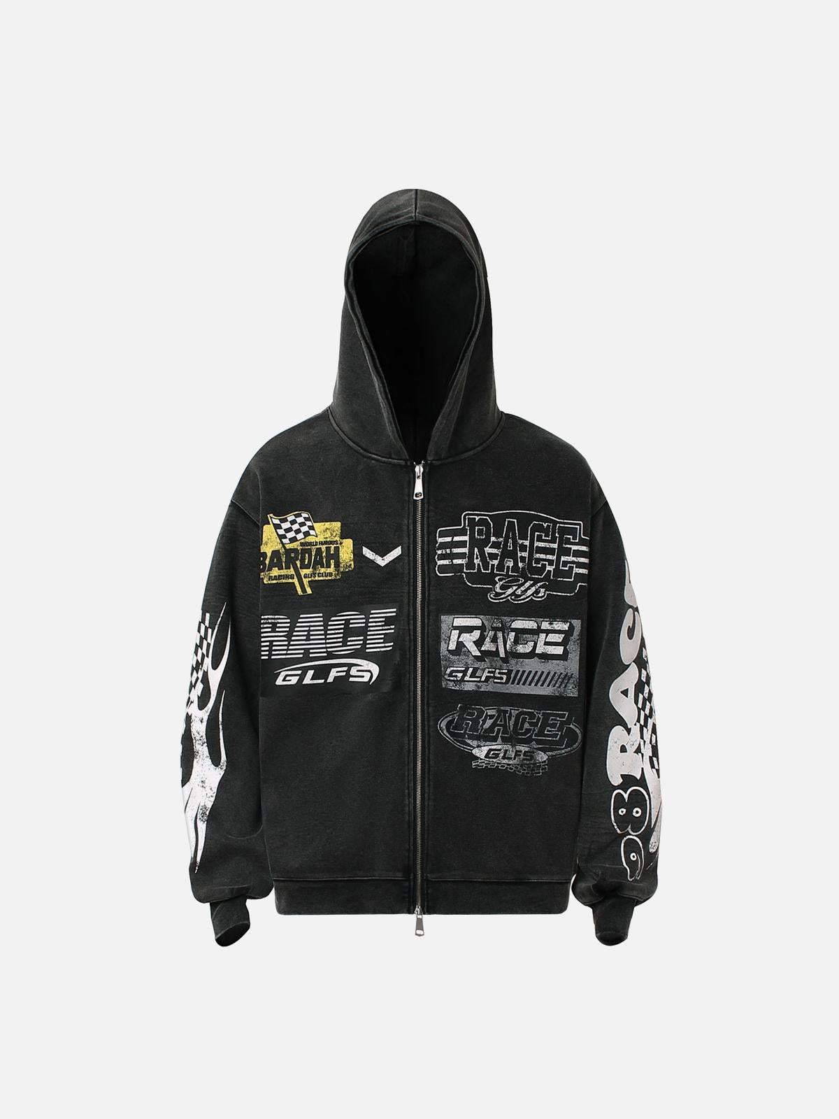 Concert Outfit Washed Racing Zip Up Hoodie Concert Outfit Washed Racing Zip Up Hoodie