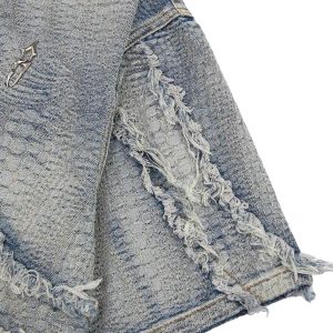 Concert Outfit Washed Raw Edge Denim Shirt