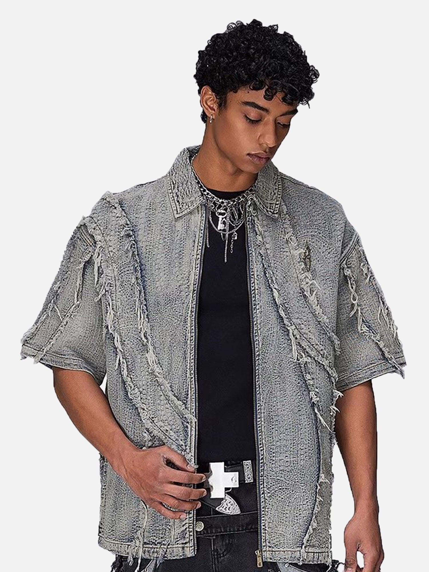 Concert Outfit Washed Raw Edge Denim Shirt Concert Outfit Washed Raw Edge Denim Shirt