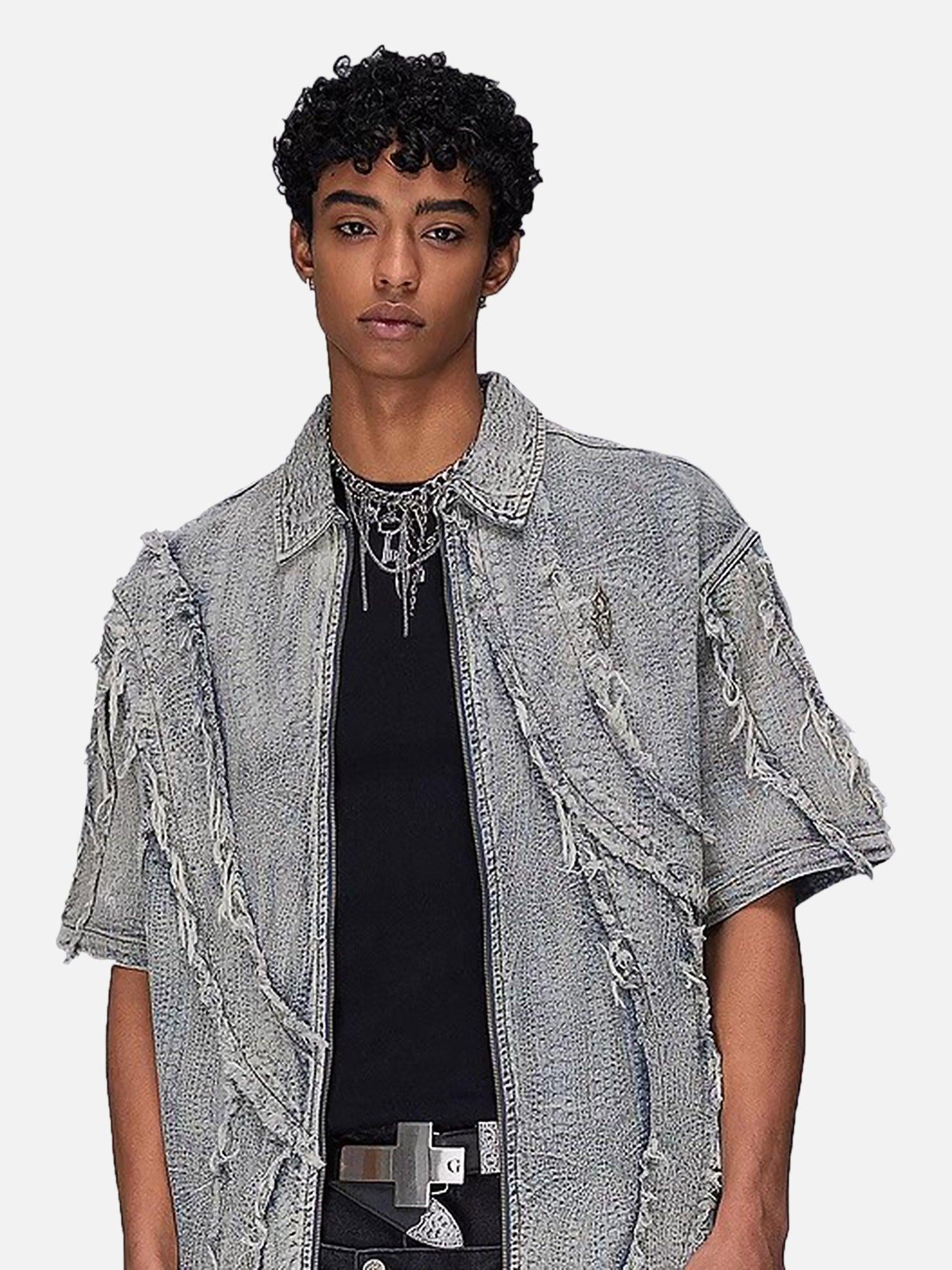 Concert Outfit Washed Raw Edge Denim Shirt Concert Outfit Washed Raw Edge Denim Shirt