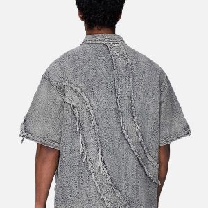 Concert Outfit Washed Raw Edge Denim Shirt