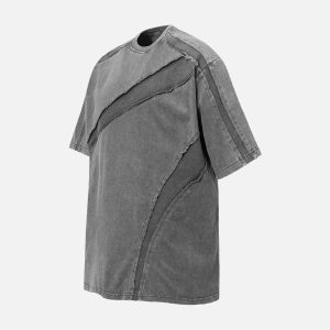 Concert Outfit Washed Raw Edge Split Oversized T-Shirt