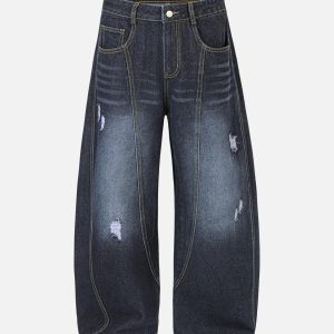 Concert Outfit Washed Ripped Embroidered Barrel Jeans