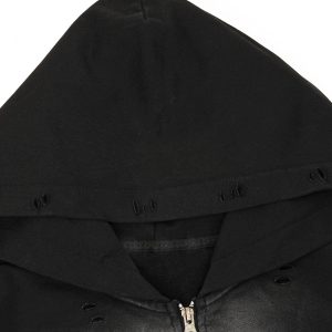 Concert Outfit Washed Ripped Zip Up Hoodie