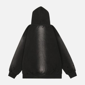Concert Outfit Washed Ripped Zip Up Hoodie