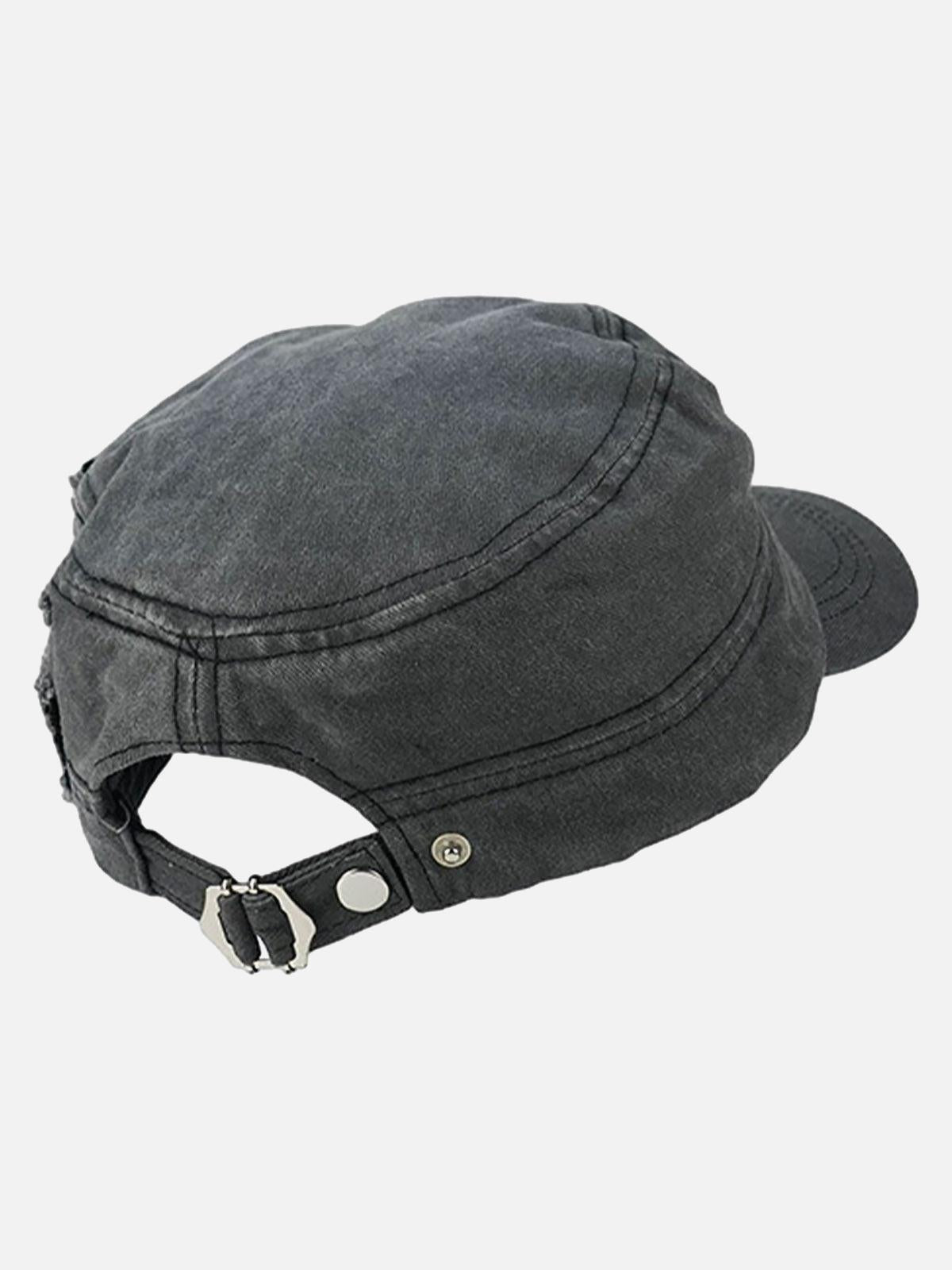 Concert Outfit Washed Rivet Zipper Flat Top Cap Concert Outfit Washed Rivet Zipper Flat Top Cap