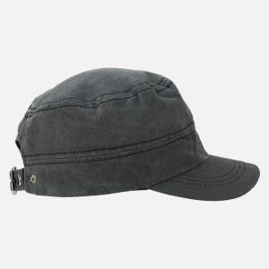 Concert Outfit Washed Rivet Zipper Flat Top Cap
