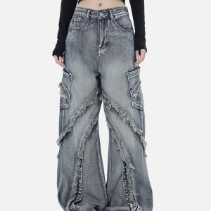 Concert Outfit Washed Side Pocket Raw Edge Baggy Jeans