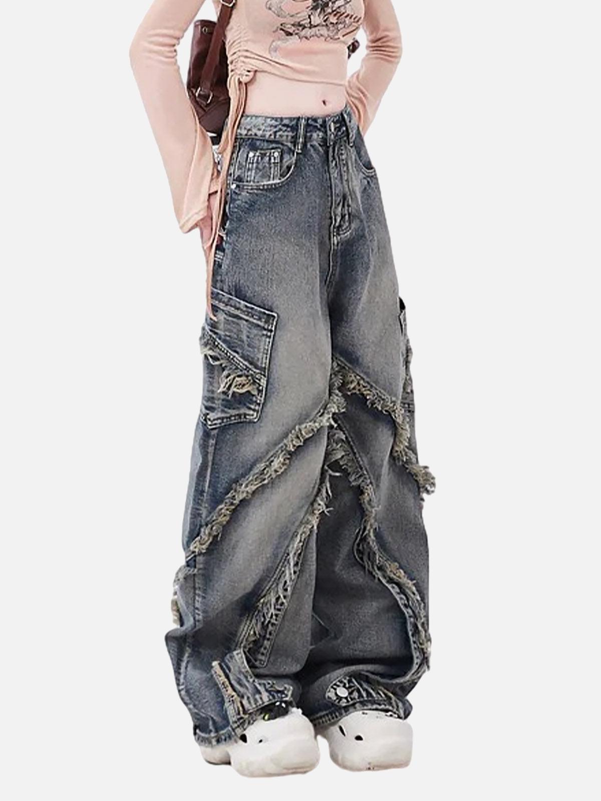 Concert Outfit Washed Side Pocket Raw Edge Baggy Jeans Concert Outfit Washed Side Pocket Raw Edge Baggy Jeans