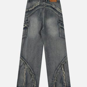 Concert Outfit Washed Side Pocket Raw Edge Baggy Jeans