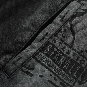 Concert Outfit Washed Star Print Full Zipper Hoodie