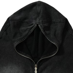 Concert Outfit Washed Star Print Full Zipper Hoodie