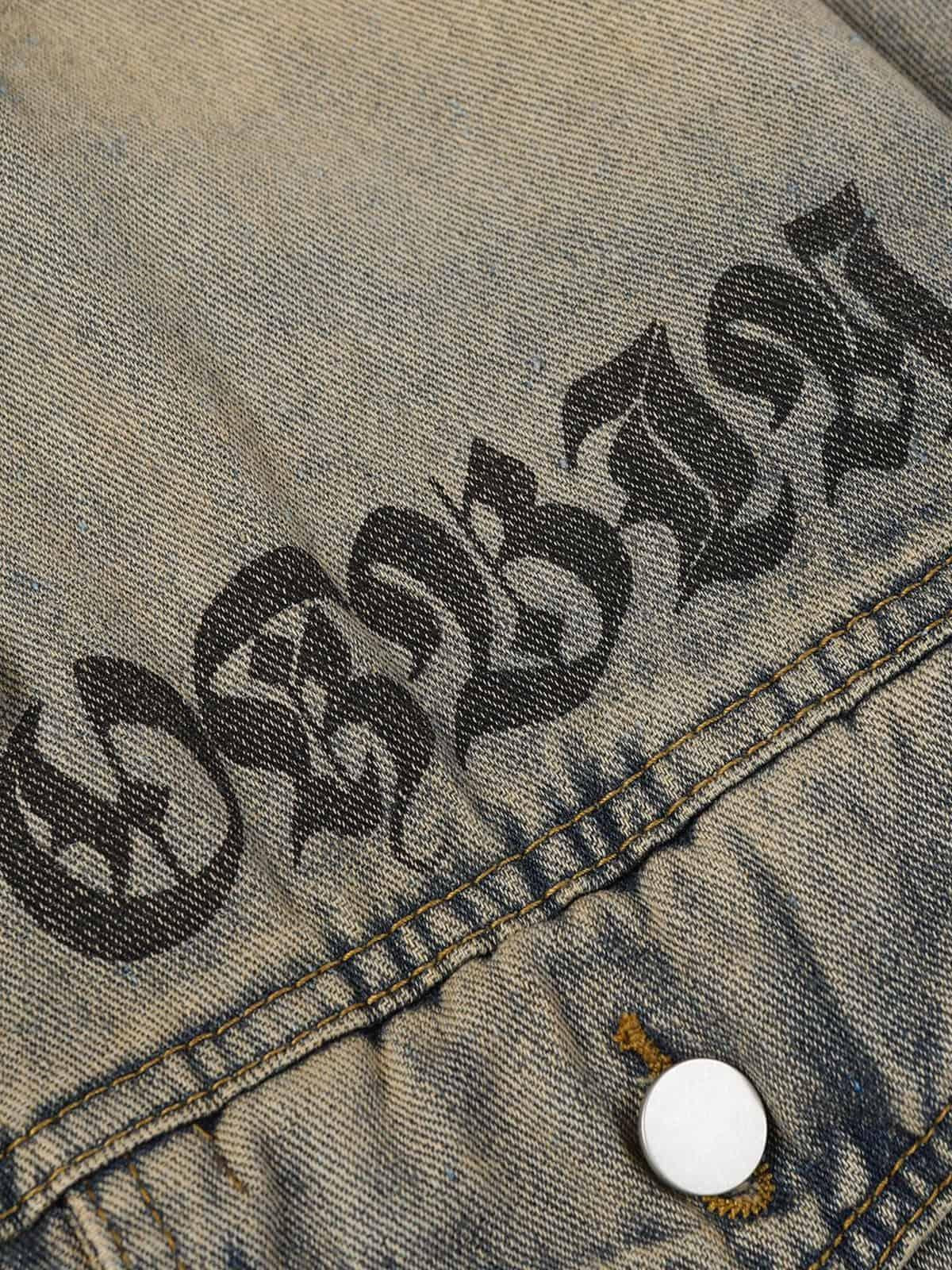 Concert Outfit Washed Vintage Letter Print Denim Jacket Concert Outfit Washed Vintage Letter Print Denim Jacket