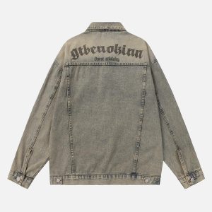 Concert Outfit Washed Vintage Letter Print Denim Jacket