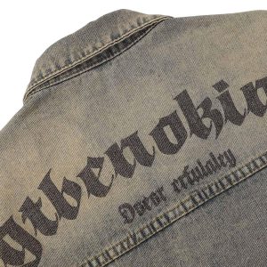 Concert Outfit Washed Vintage Letter Print Denim Jacket