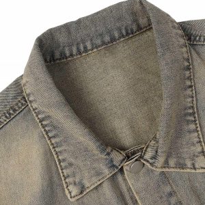 Concert Outfit Washed Vintage Letter Print Denim Jacket