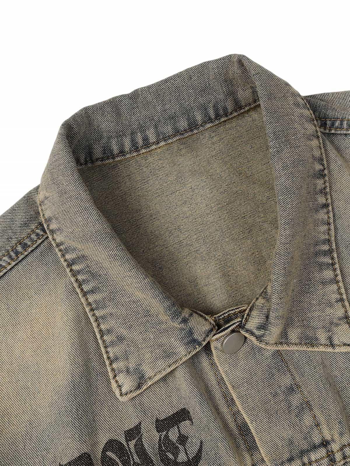 Concert Outfit Washed Vintage Letter Print Denim Jacket Concert Outfit Washed Vintage Letter Print Denim Jacket