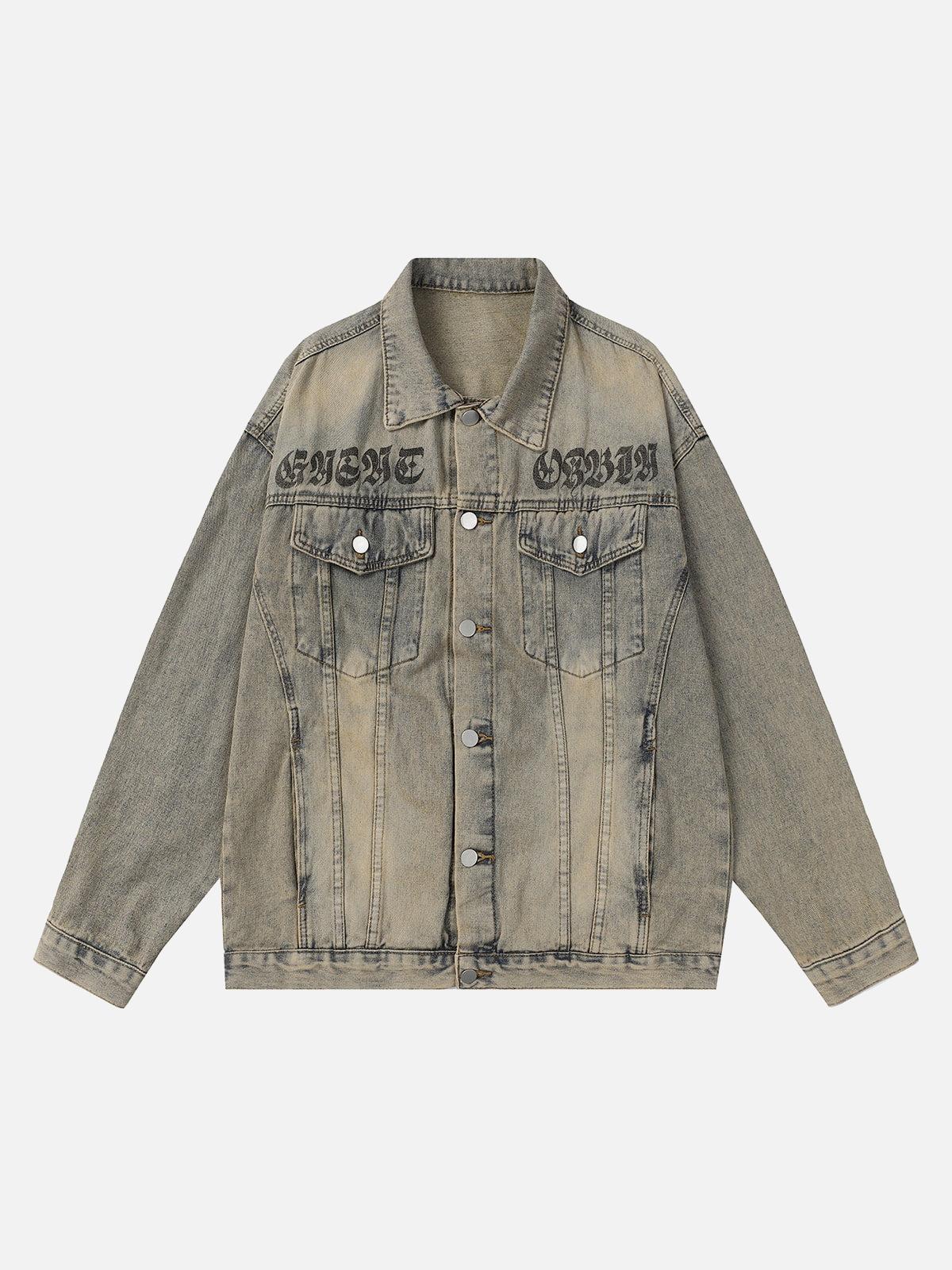 Concert Outfit Washed Vintage Letter Print Denim Jacket Concert Outfit Washed Vintage Letter Print Denim Jacket