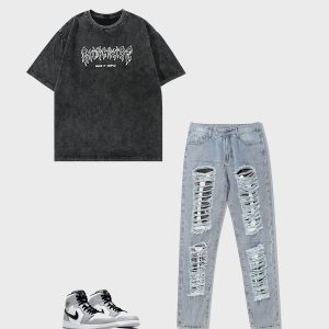 Concert Outfit Washed Wings Print Tee