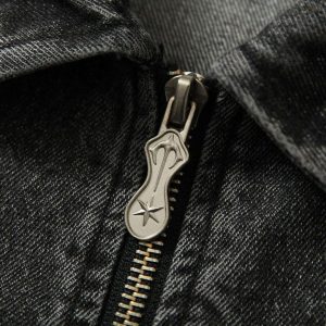 Concert Outfit Wasteland Embroidered Print Rivet Denim Jacket