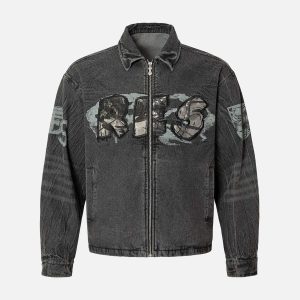 Concert Outfit Wasteland Embroidered Print Rivet Denim Jacket