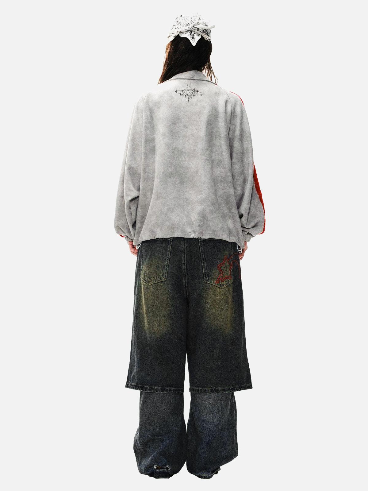 Concert Outfit Wasteland Patchwork Graffiti Zip Up Jacket Concert Outfit Wasteland Patchwork Graffiti Zip Up Jacket