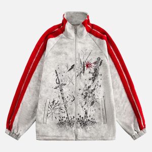 Concert Outfit Wasteland Patchwork Graffiti Zip Up Jacket
