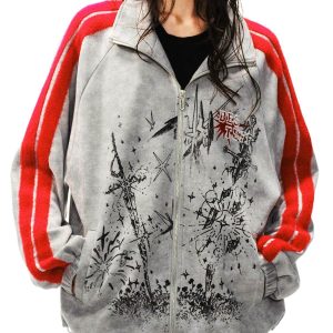 Concert Outfit Wasteland Patchwork Graffiti Zip Up Jacket