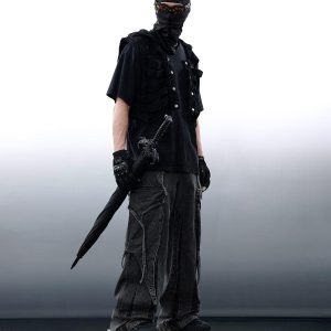 Concert Outfit Wasteland Punk Washed Wide Leg Jeans