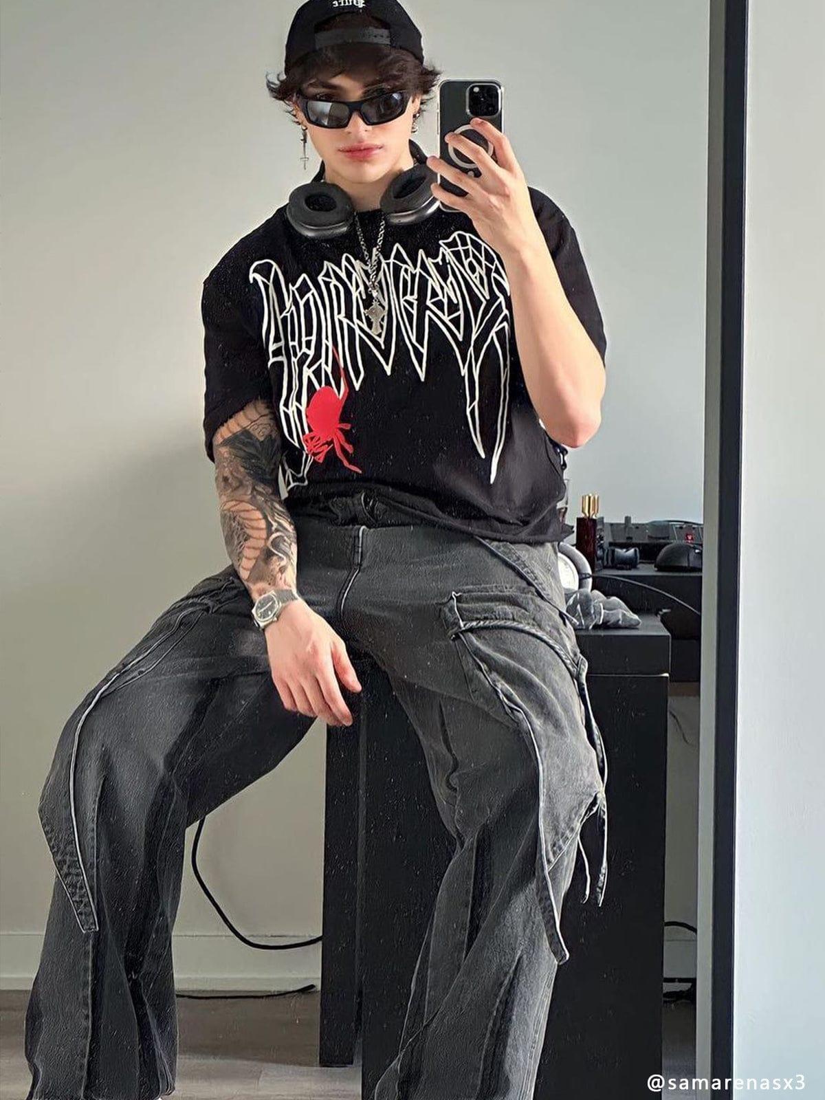 Concert Outfit Wasteland Punk Washed Wide Leg Jeans Concert Outfit Wasteland Punk Washed Wide Leg Jeans