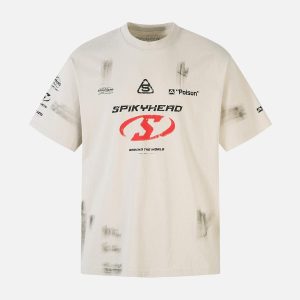 Concert Outfit Wasteland Style Heavy Dirty Dyed Print T-Shirt