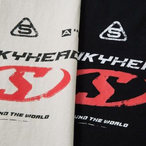 Concert Outfit Wasteland Style Heavy Dirty Dyed Print T-Shirt