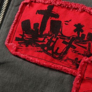 Concert Outfit Wasteland Style Portrait Print Patchwork Barn Jacket