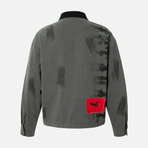 Concert Outfit Wasteland Style Portrait Print Patchwork Barn Jacket