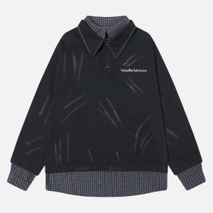 Concert Outfit Wasteland Style Retro Washed Faux Two-Piece Shirt