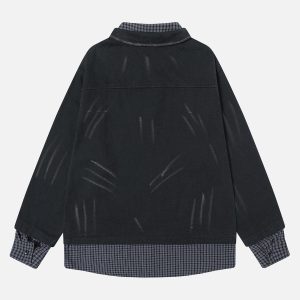 Concert Outfit Wasteland Style Retro Washed Faux Two-Piece Shirt