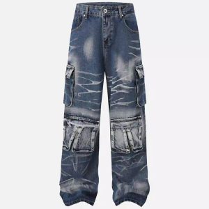Concert Outfit Water Ripple Multi-Pocket Cargo Jeans