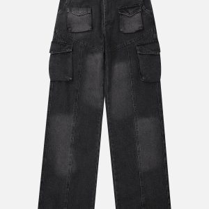 Concert Outfit Water-Washed Splicing Jeans
