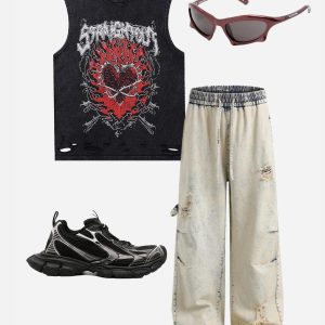 Concert Outfit Yellow Mud Washed Loose Jeans