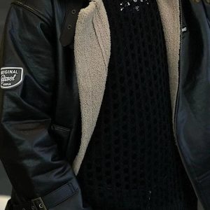 Concert Outfit Zipper Lapel PU Borg Jacket