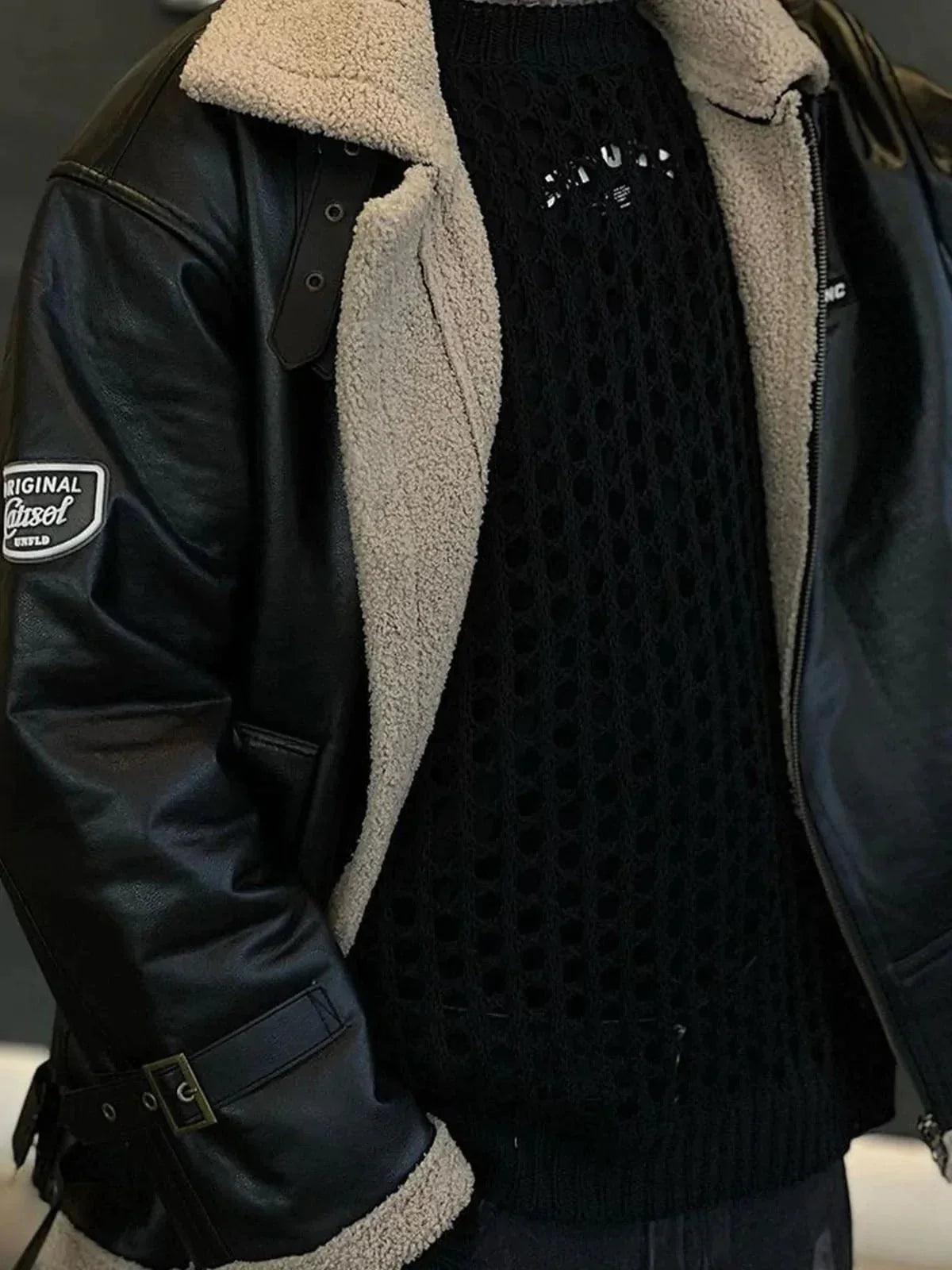 Concert Outfit Zipper Lapel PU Borg Jacket Concert Outfit Zipper Lapel PU Borg Jacket