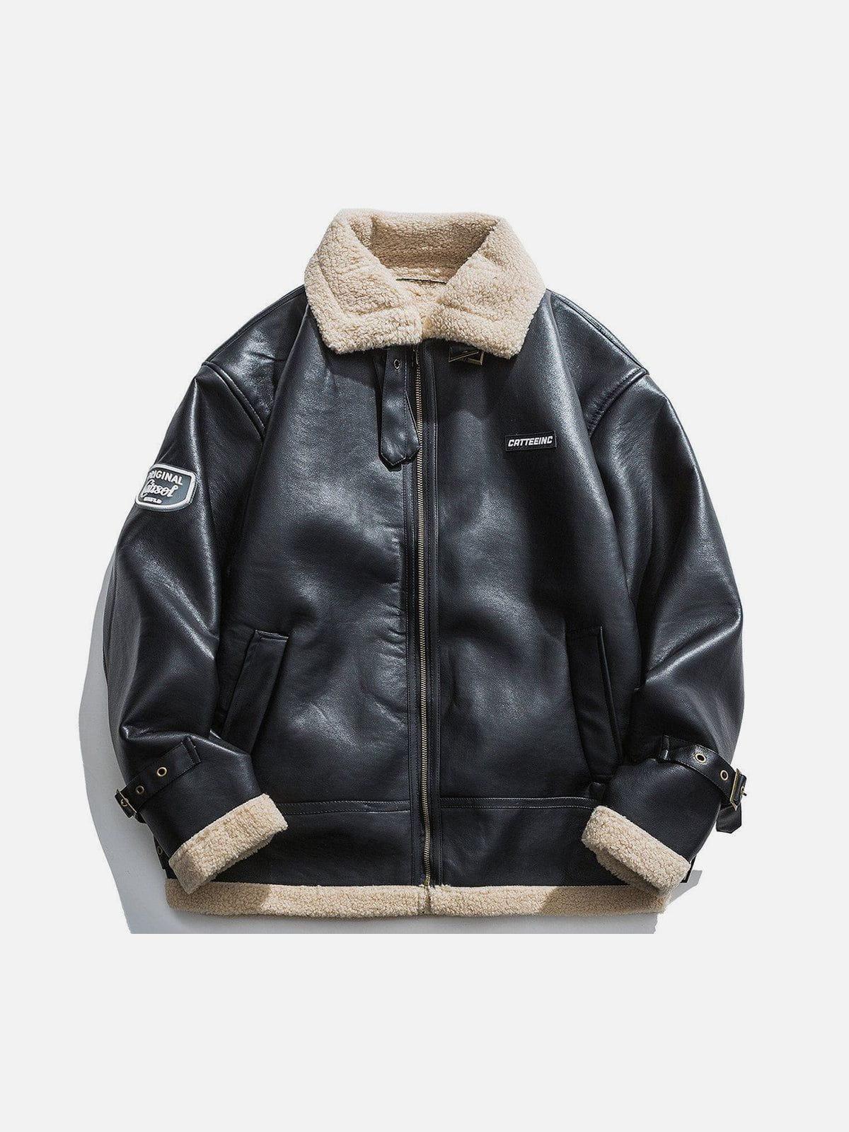 Concert Outfit Zipper Lapel PU Borg Jacket Concert Outfit Zipper Lapel PU Borg Jacket