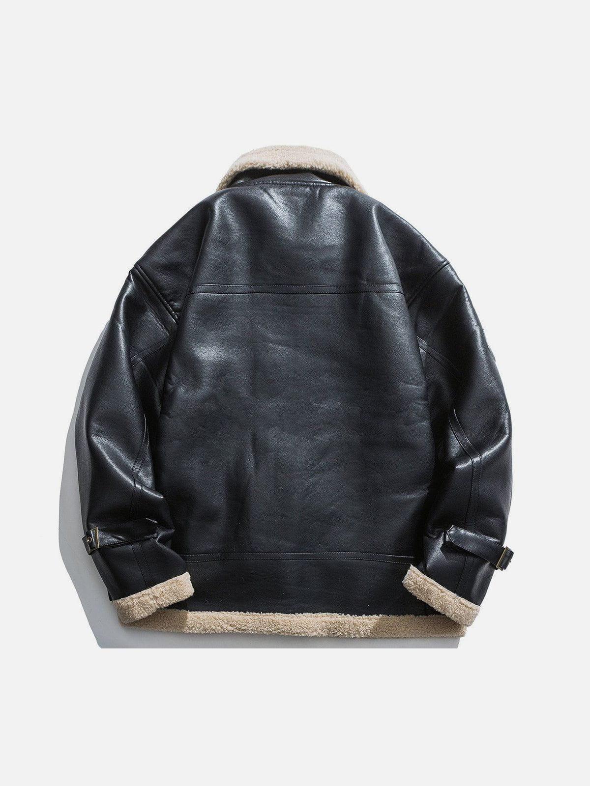 Concert Outfit Zipper Lapel PU Borg Jacket Concert Outfit Zipper Lapel PU Borg Jacket