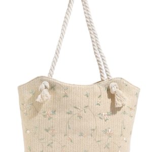 2025 Large Capacity Woven Straw Tote Bag for Women - Stylish Summer Shoulder Bag, Versatile Commuter Design with Rope Detail