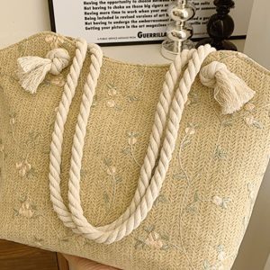2025 Large Capacity Woven Straw Tote Bag for Women - Stylish Summer Shoulder Bag, Versatile Commuter Design with Rope Detail